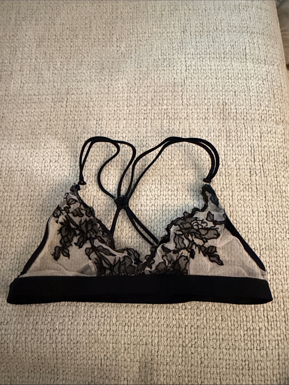 Sheer Black Embroidered Lace Bralette - Women Intimates